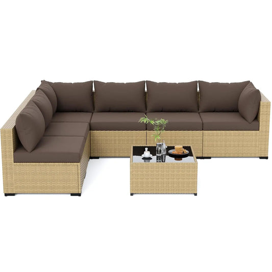 7-Piece Wicker Patio Furniture Set Non-Slip Cushion Outdoor Garden Balcony, Customized