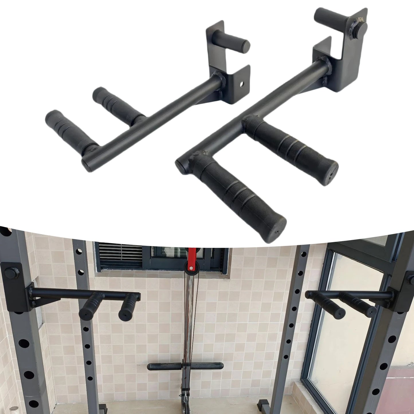 2 Pieces Dip Bar Barbell Rack Holders Easy to Install Chest Training Pull up Push Up Grip Handles Heavy Duty Gym Sports