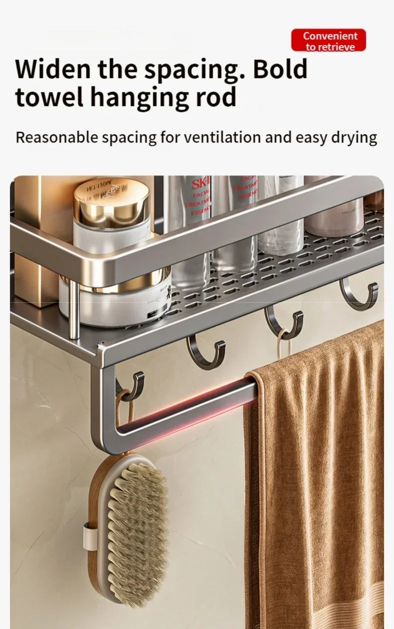 No Drill Bathroom Shelf with Suction Cup Waterproof Aluminum Storage Rack Shower Organizer for Shampoo Soap Toiletries