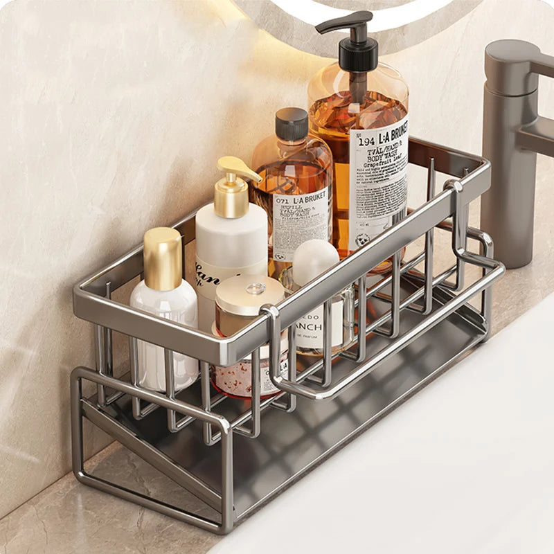 Kitchen sink draining rack, automatic drainage plastic storage rack, sink shelf, sponge and soap rack, towel rack