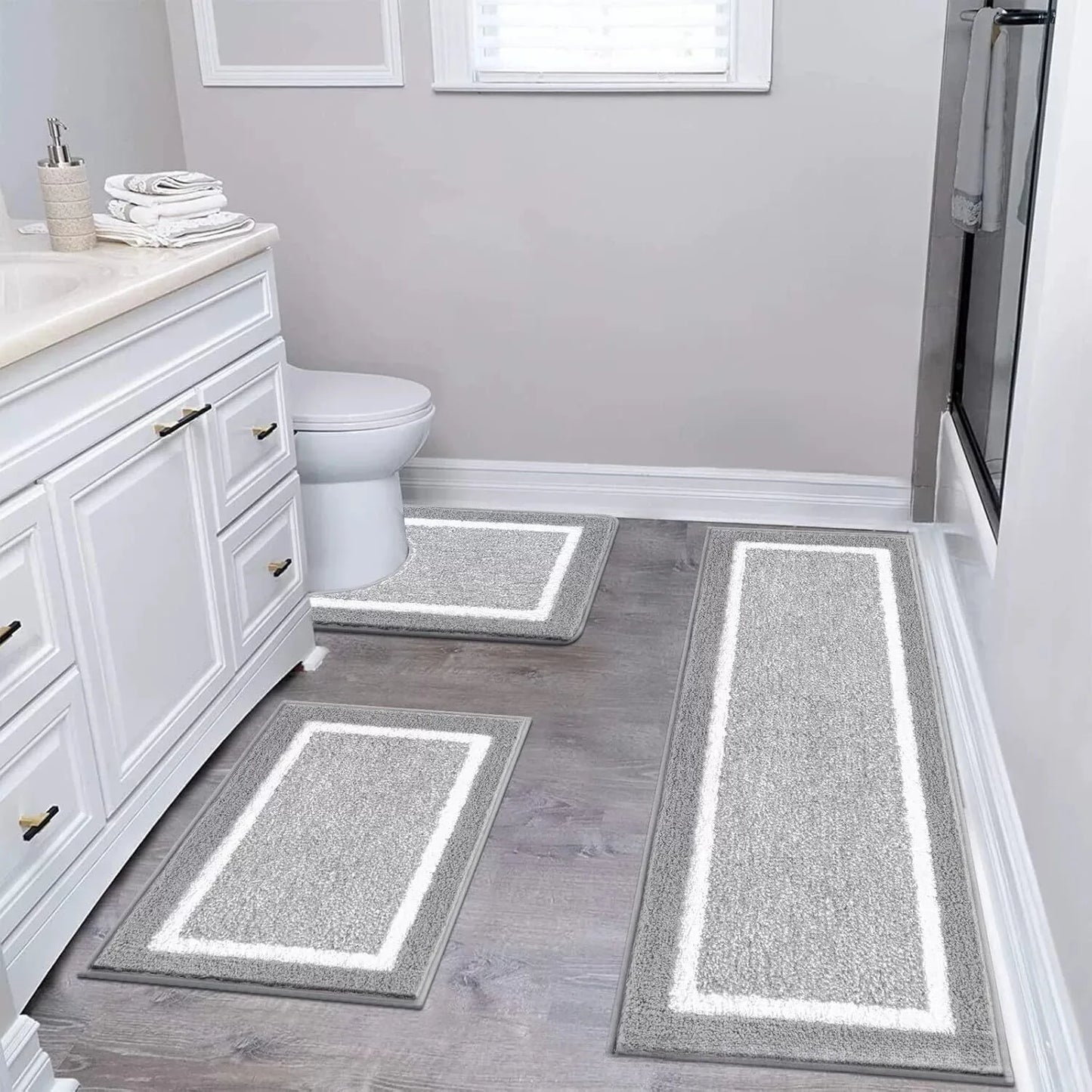 Washable Microfiber Bathroom Rugs Set 3pcs/set  Non Slip Absorbent Bath Mats for Bathroom Floor / Shower Mat/ Bathroom Rug/욕실 카펫