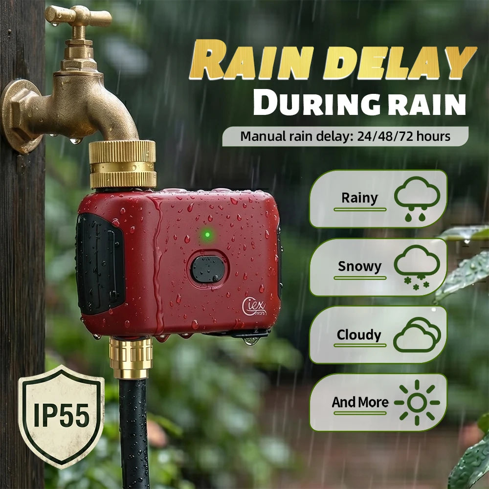 Smart WiFi Water Timer, Irrigation Controller, No Hub Required, Automatic Garden Drip Sprinkler Valve, Tuya App Control