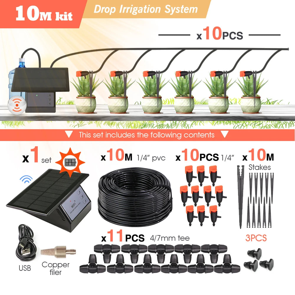 Tuya Wifi-compatibility Solar Power Timer Pump Automatic Drip Irrigation Kit Garden Mobile Phone Remote Control Watering System