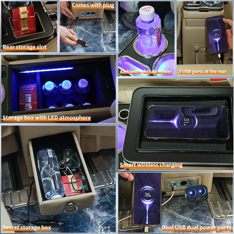 For Ford Tourneo Custom Row Front Railing Box Set General Business Armrest Central Store Business Car Mobile Charge Usb