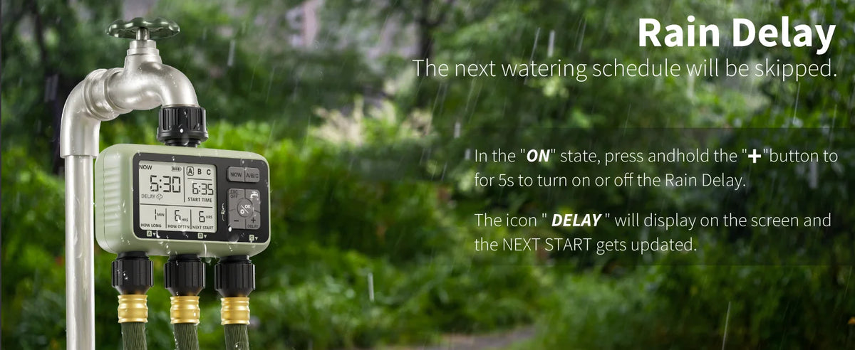 Diivoo Garden Water Timer 3 Zone Programmable Automatic Irrigation Timer with Rain Delay Manual/Auto Mode Watering for Lawn Yard