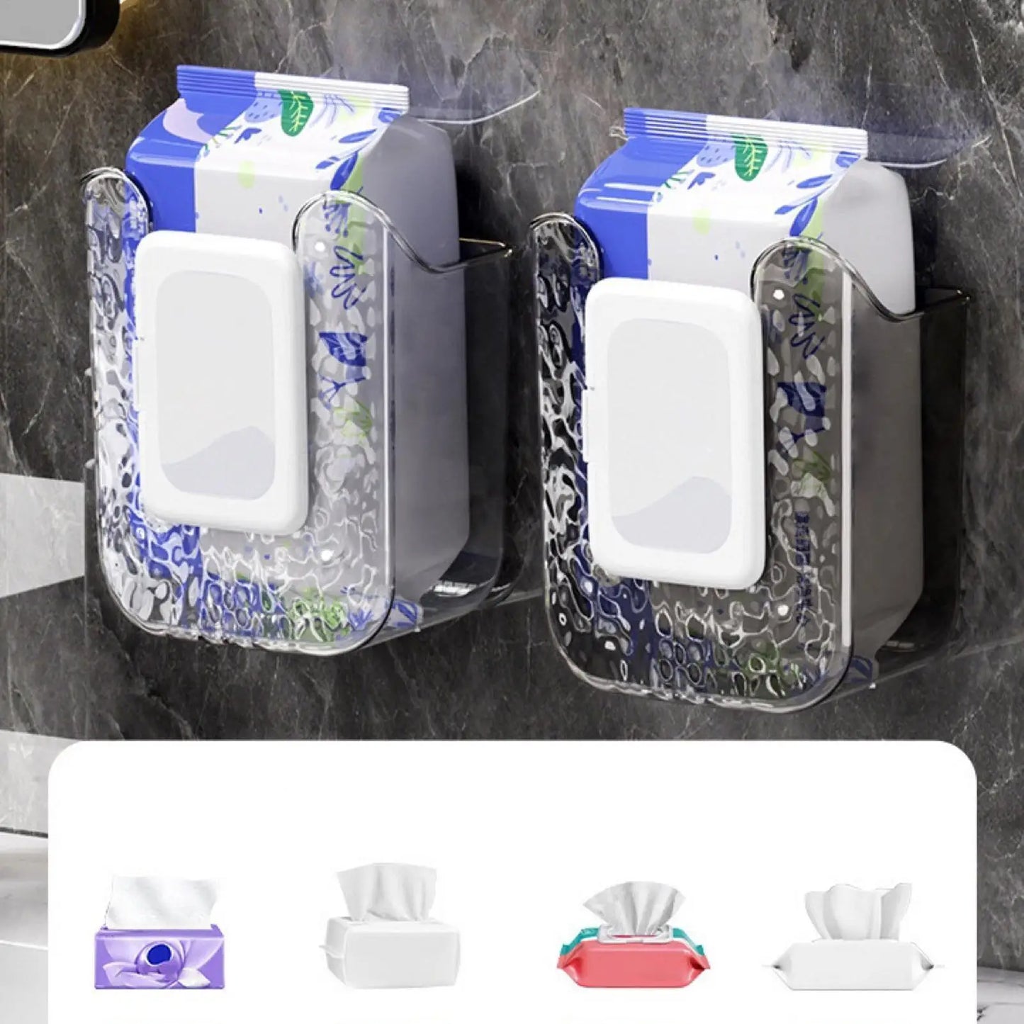Self-Adhesive Refillable Tissue Dispenser Organizer Wipe Holder For Bathroom Container No Drilling Wall Storage Organizer Wet