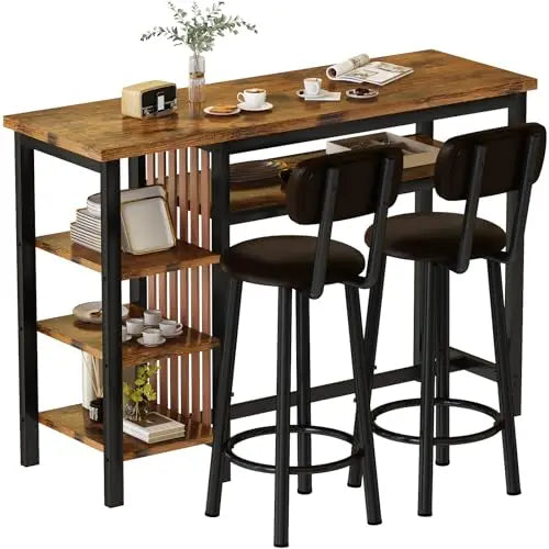 3 Piece Bar Dining Table Set, Modern Bar Table and Stools for 2, Kitchen Counter Height Dining Table Set with 4