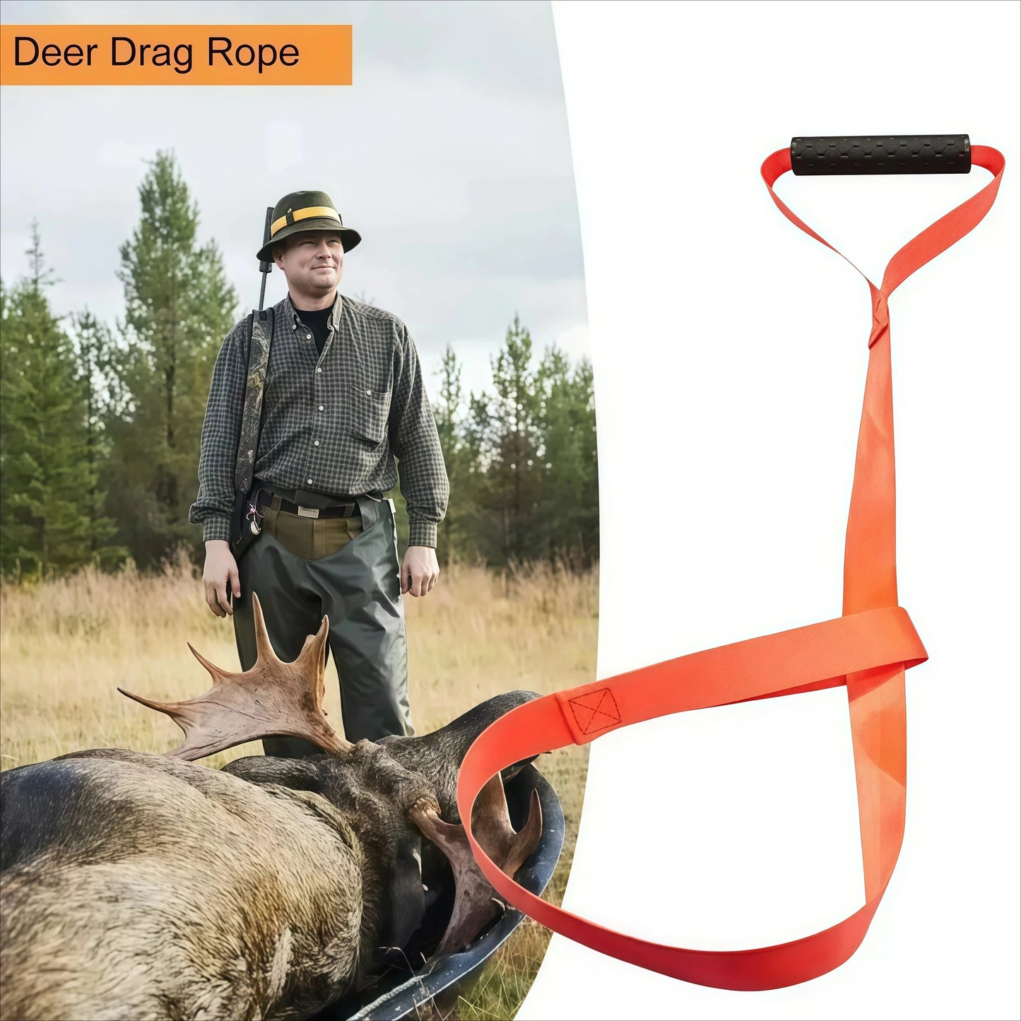 Multipurpose Hunting Drag Rope & Belt – Heavy-Duty Deer Harness with Handle for Outdoor Farm Use, Game Recovery