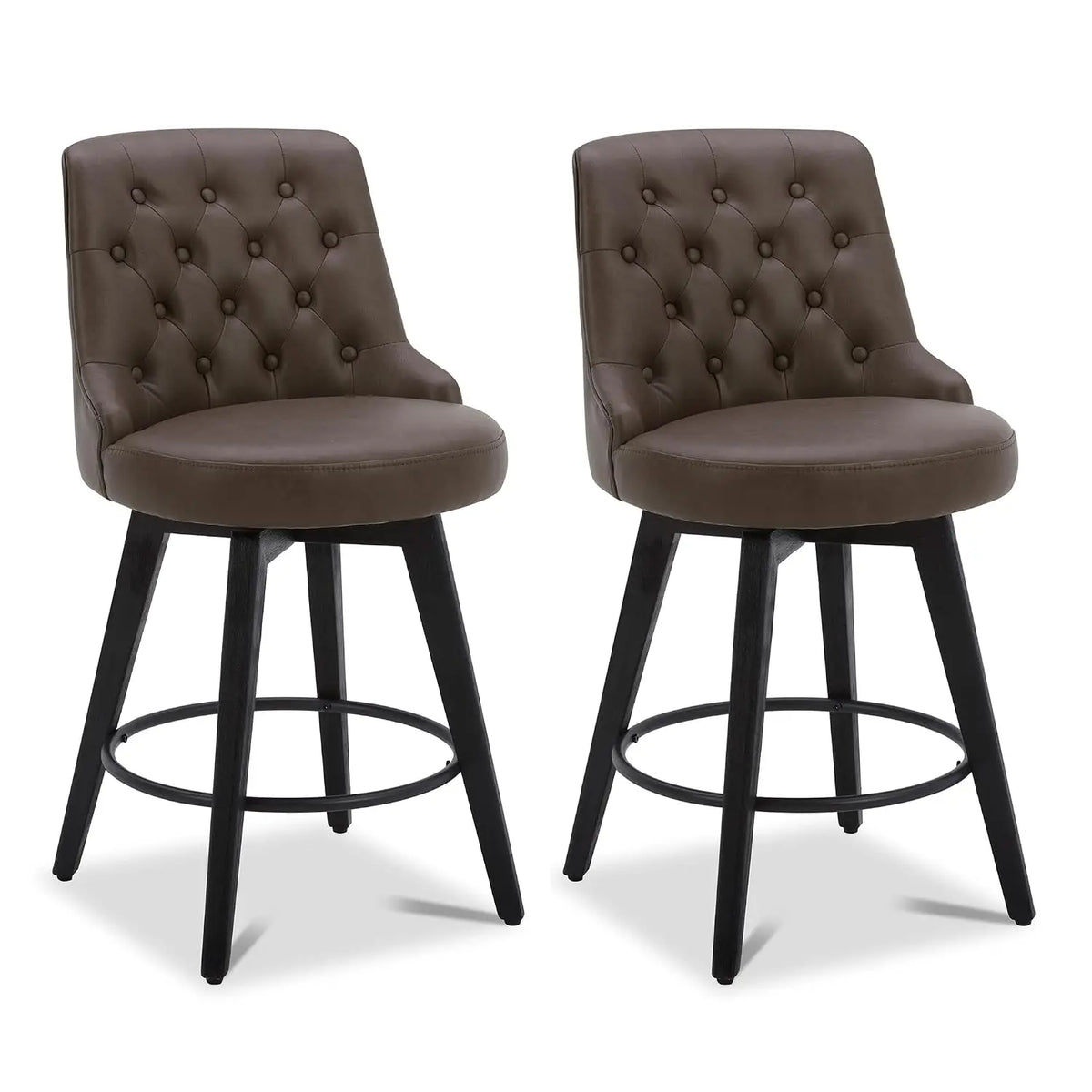 Swivel Counter Height Bar Stools Set of 2, Faux Leather Upholstered Backrest, Solid Wood Legs 26" Seat, Grey, Customized