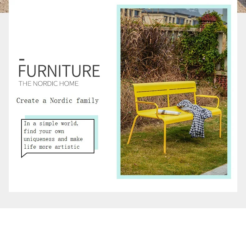 Outdoor Courtyard Leisure Bench Outdoor Garden Terrace Aluminum Alloy Double Bench Balcony Back Bench