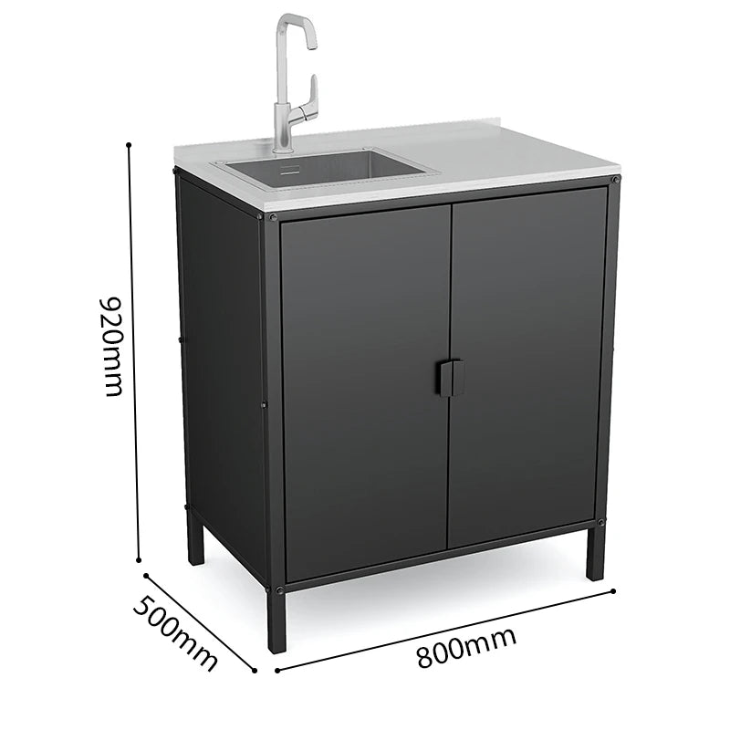 Custom Metal Outdoor Kitchen Cabinet in White and Black Featuring a Sink