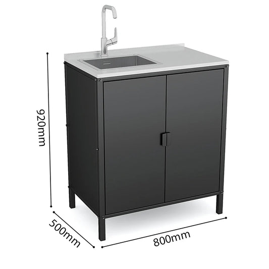 Custom Metal Outdoor Kitchen Cabinet in White and Black Featuring a Sink