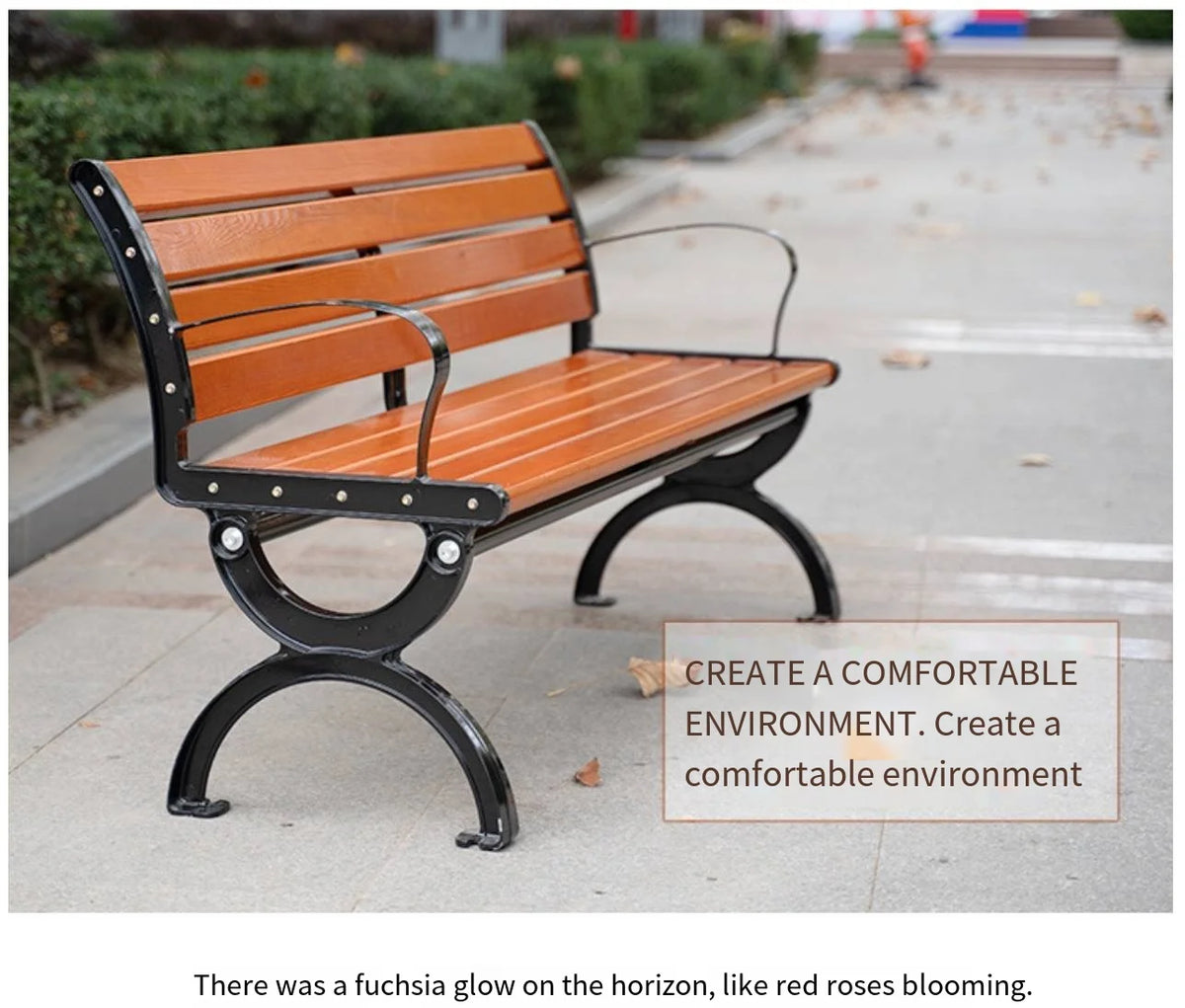 Classic Outdoor Wooden Bench with Durable Cast Iron Frame Weatherproof Garden Park Public Seating for Patio Lawn Landscape Decor