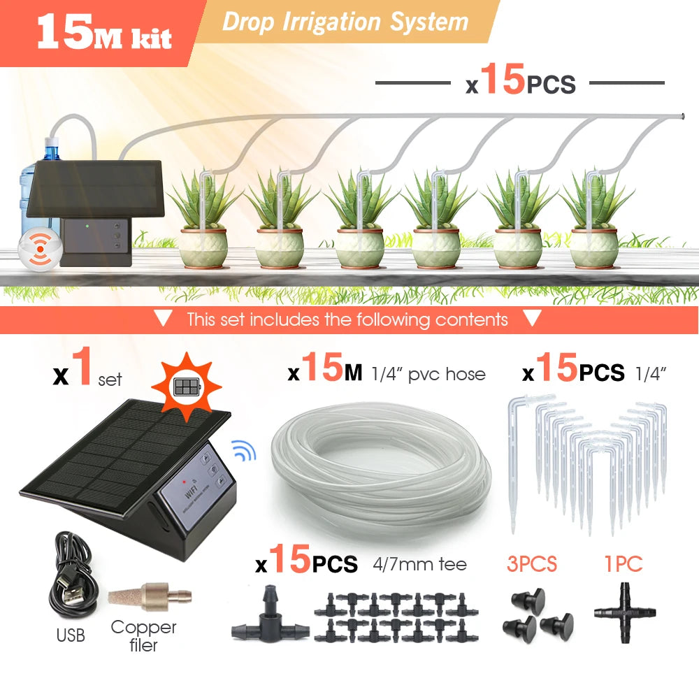 Tuya Wifi-compatibility Solar Power Timer Pump Automatic Drip Irrigation Kit Garden Mobile Phone Remote Control Watering System