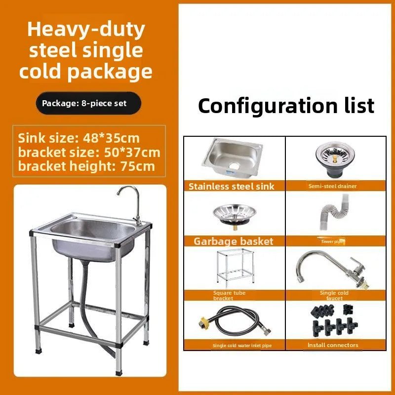 Kitchen Stainless Steel Sink Single Bowl Stand Thickened Basin Outdoor Dishwashing Basin Kitchen Sink Dishwashing Sink