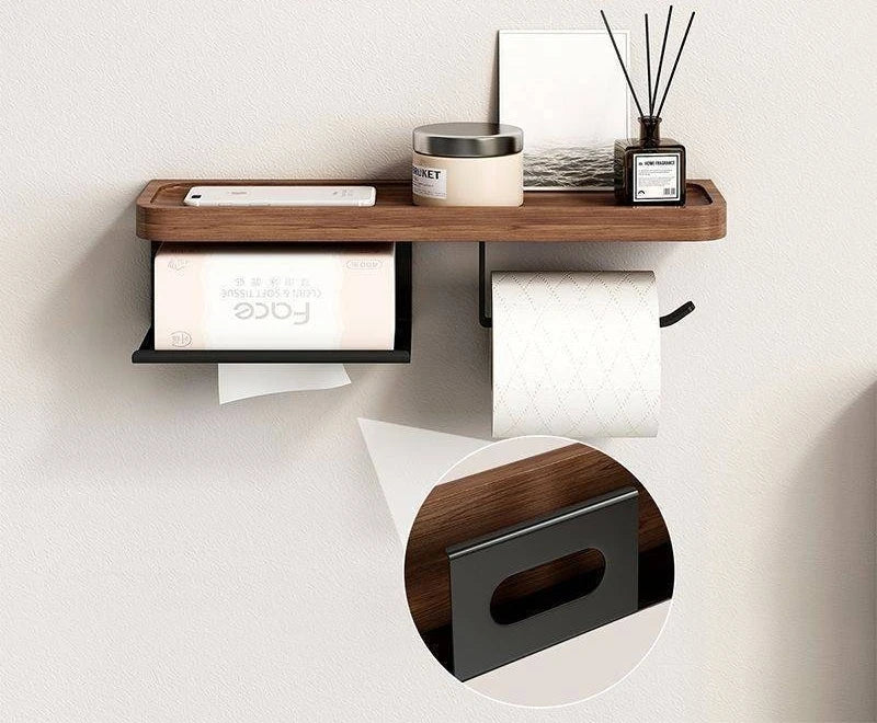 Light Luxury Wooden Wall Mounted Tissue Holder Without Punching Toilet Paper Holder Bathroom Accessories Home Decoration