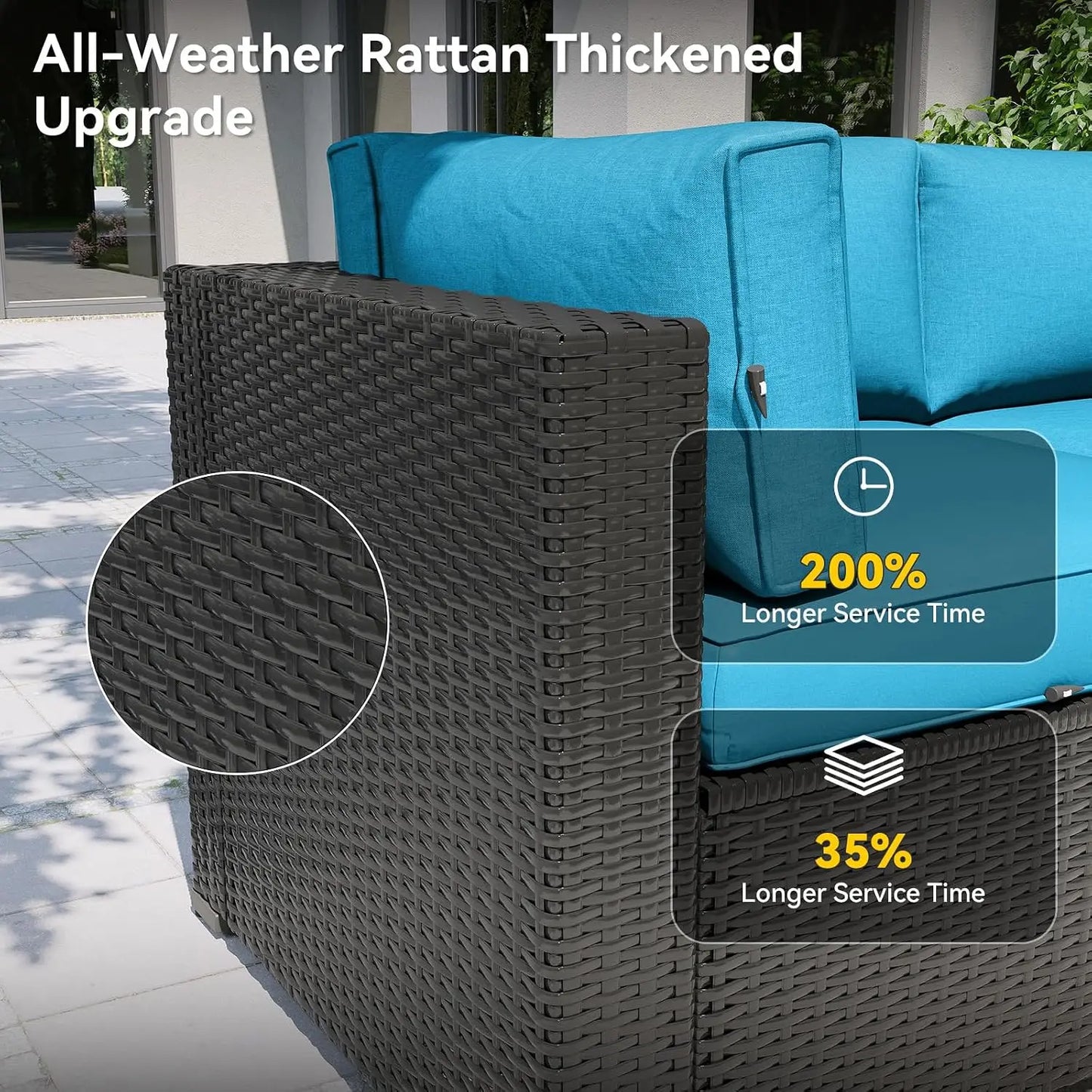 7-Piece Outdoor Sectional Sofa Set with Waterproof Cover, Wicker Rattan Patio Furniture for Backyard Garden, Customized