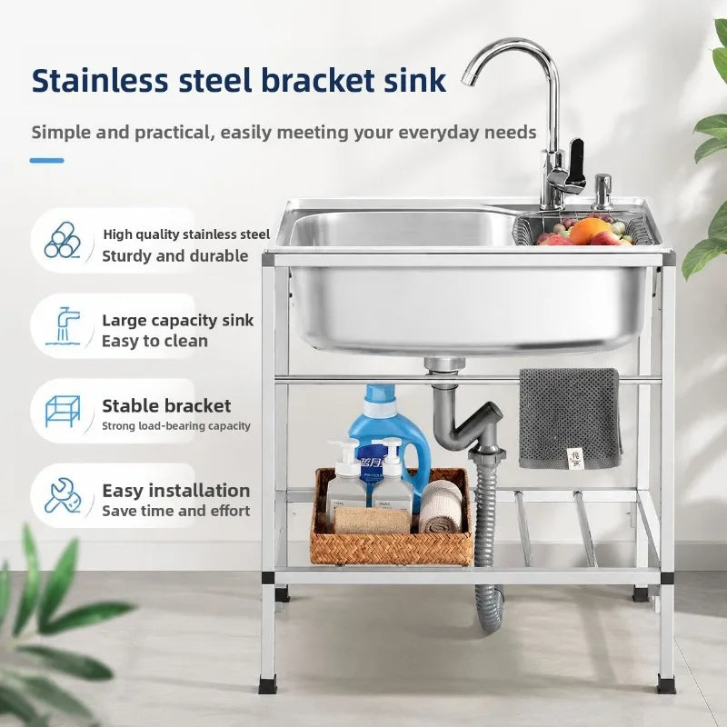 Kitchen Stainless Steel Sink Single Bowl Stand Thickened Basin Outdoor Dishwashing Basin Kitchen Sink Dishwashing Sink