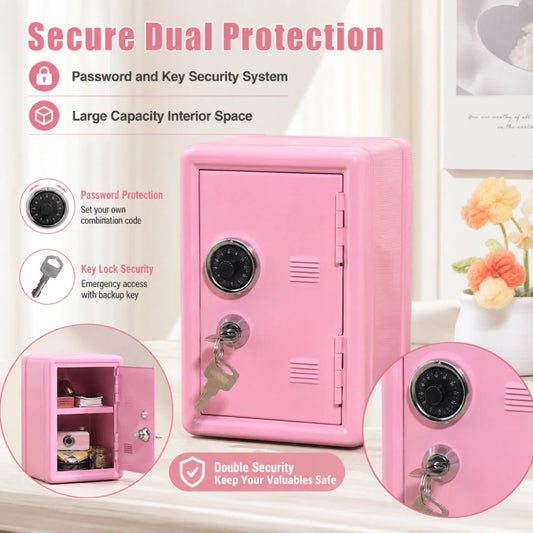 Home Mini Safe - Small Lockable Storage Box With Combo & Key, Protects Valuables, Cash, Documents & Personal Jewelry