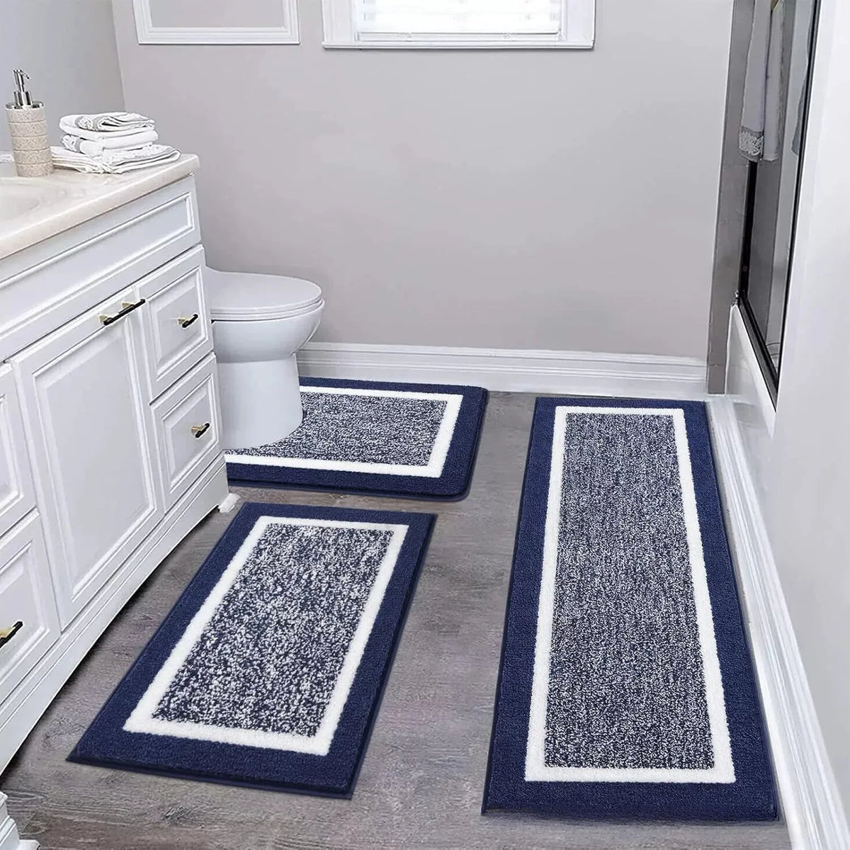 Washable Microfiber Bathroom Rugs Set 3pcs/set  Non Slip Absorbent Bath Mats for Bathroom Floor / Shower Mat/ Bathroom Rug/욕실 카펫