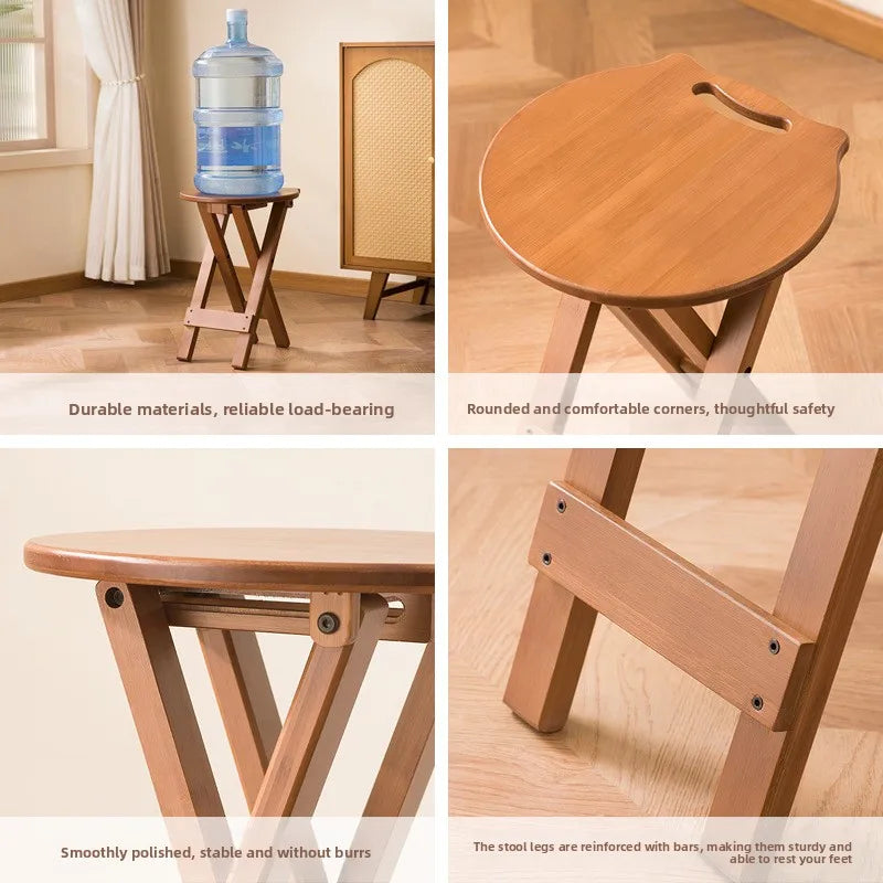 Retro style bamboo folding stool, household foldable round stool, foldable high stool, bar stool, restaurant dining stool