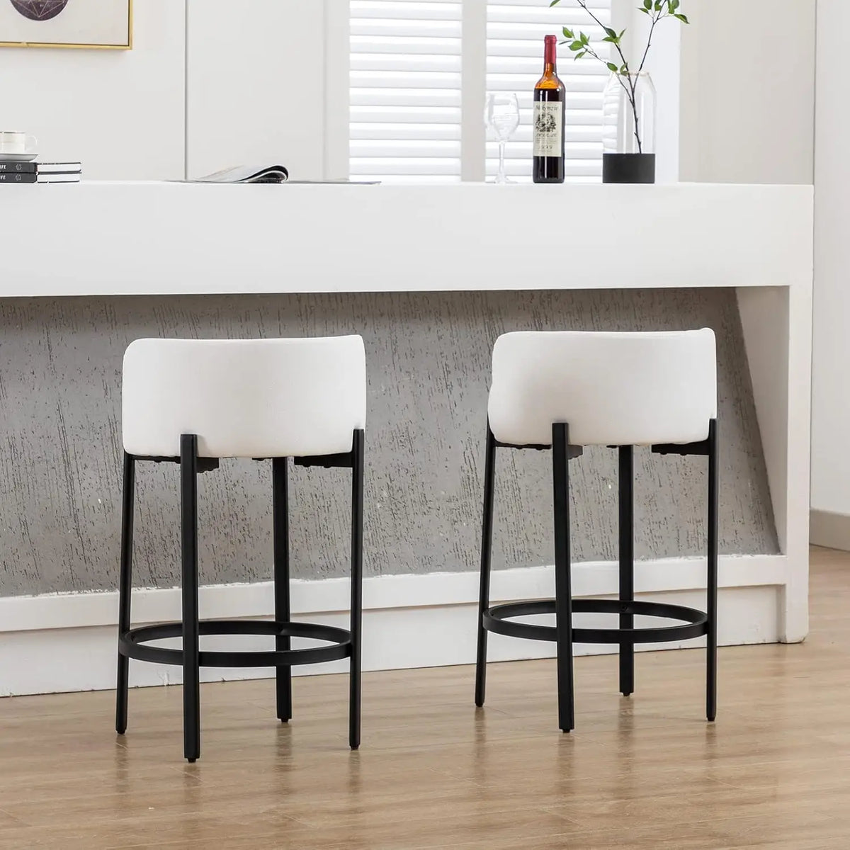 Counter Height Bar Stools 26" Round Barstools Set of 2, Modern Faux Leather Counter Stools with Black Metal Legs, Customized