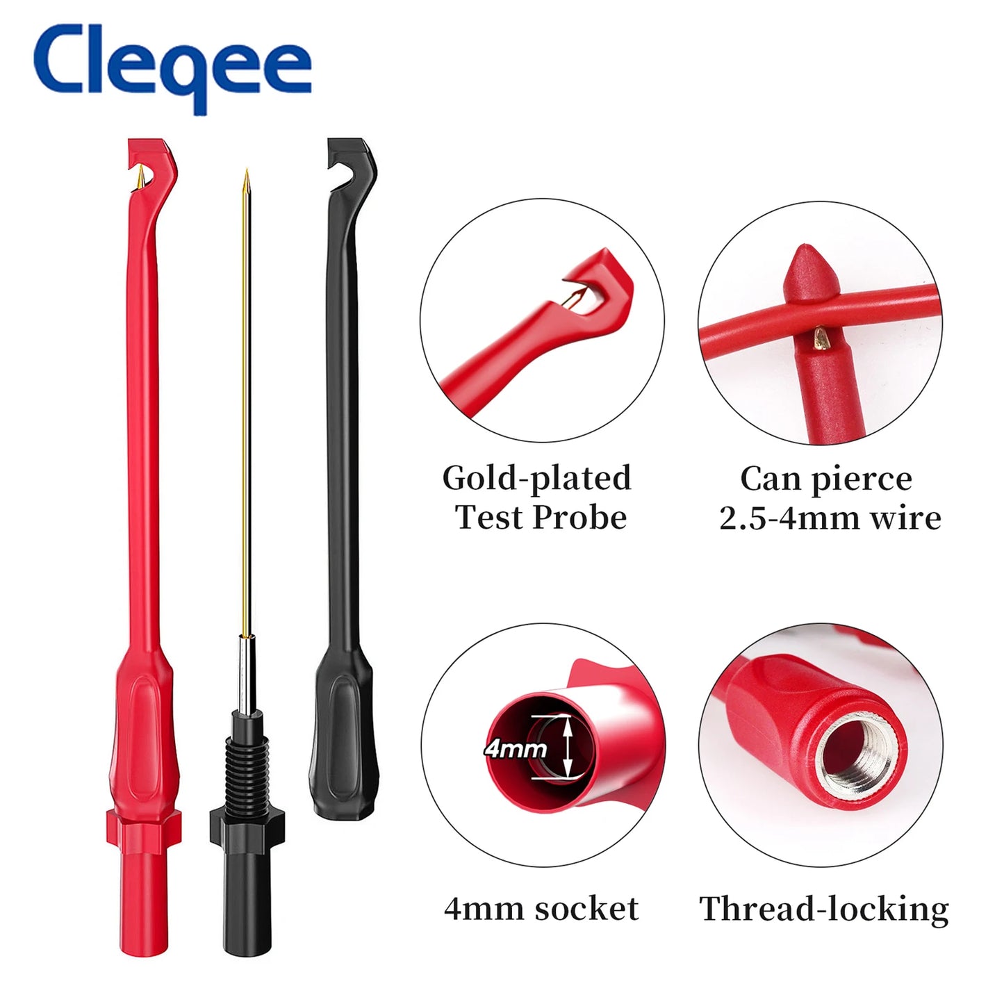 Cleqee Multimeter Test Lead Kit With Wire Piercing Probes 4mm Banana Plug Puncture Hook Probes Set For Electronics 1000V/20A