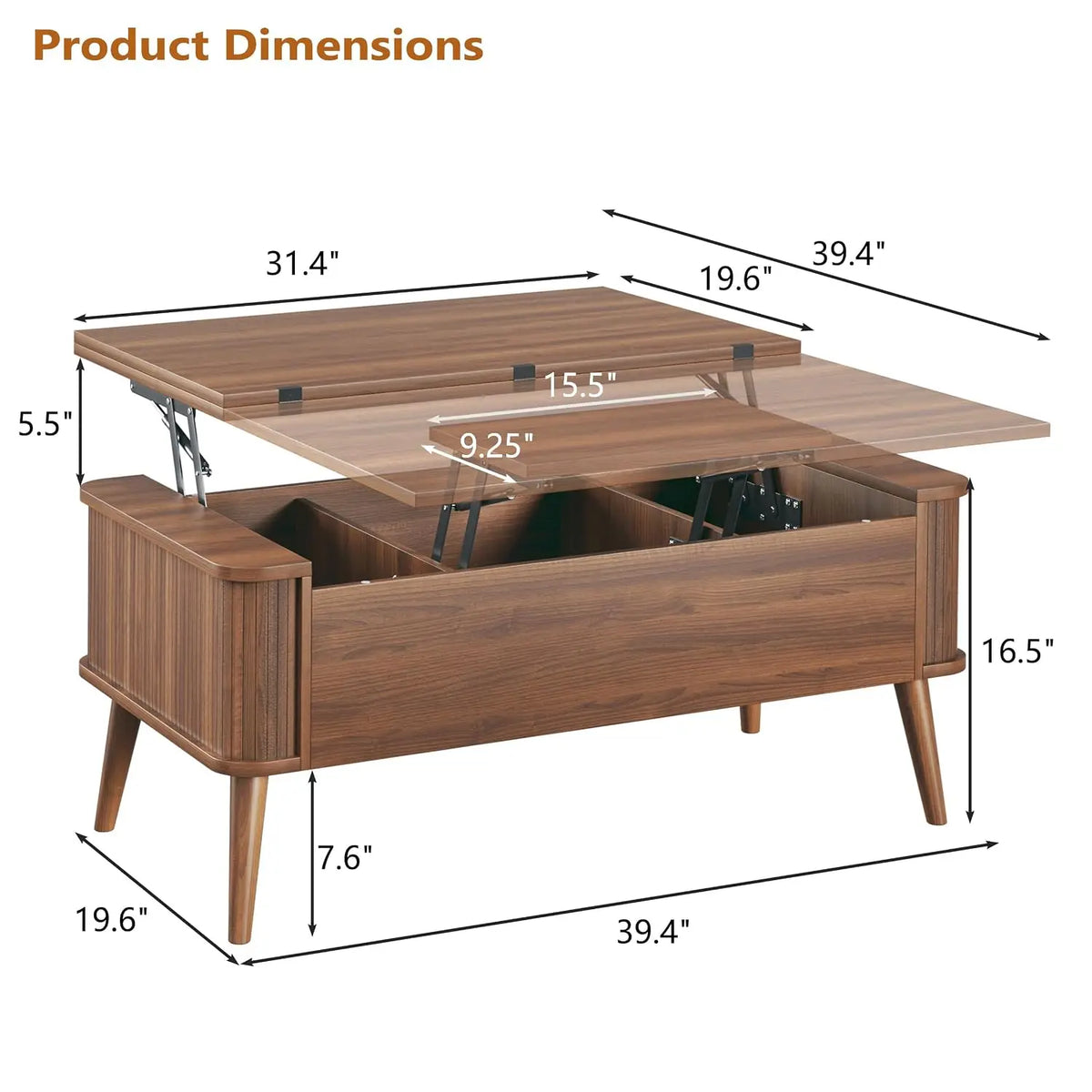 Lift Top Coffee Table, 40" Square with 3 Hidden Compartments, Table Converts to Dining Table for  Home , , Customized