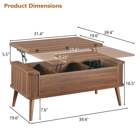 Lift Top Coffee Table, 40" Square with 3 Hidden Compartments, Table Converts to Dining Table for  Home , , Customized