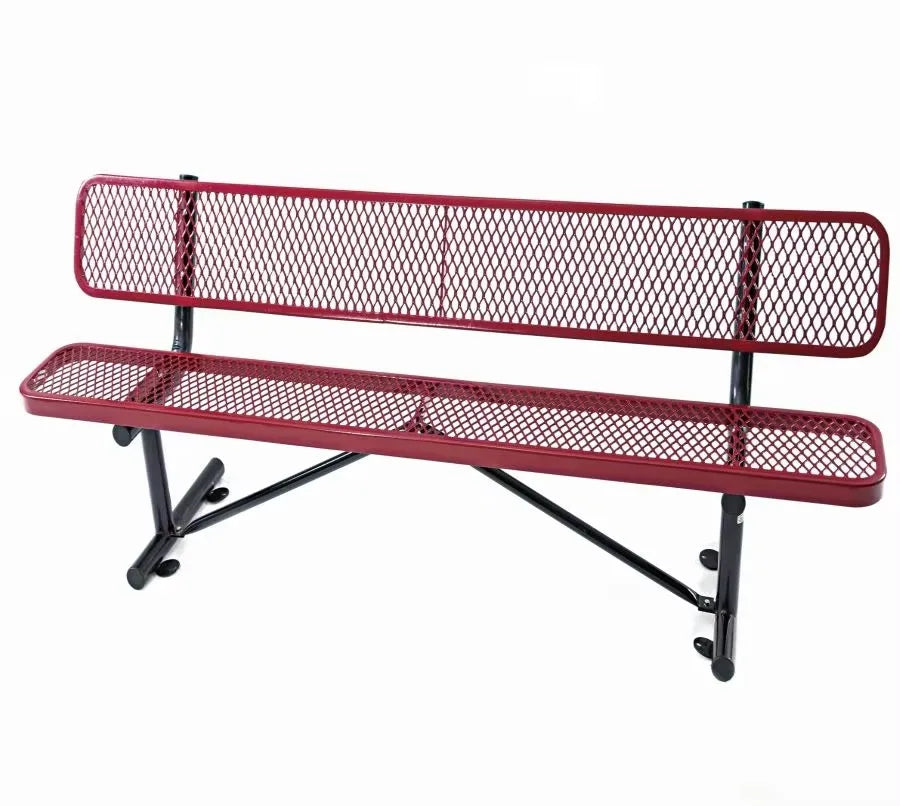 96-Inch Rectangle Original Equipment Outdoor Metal Thermoplastic Bench Red with Backrest for Park/Terrace/Hospital
