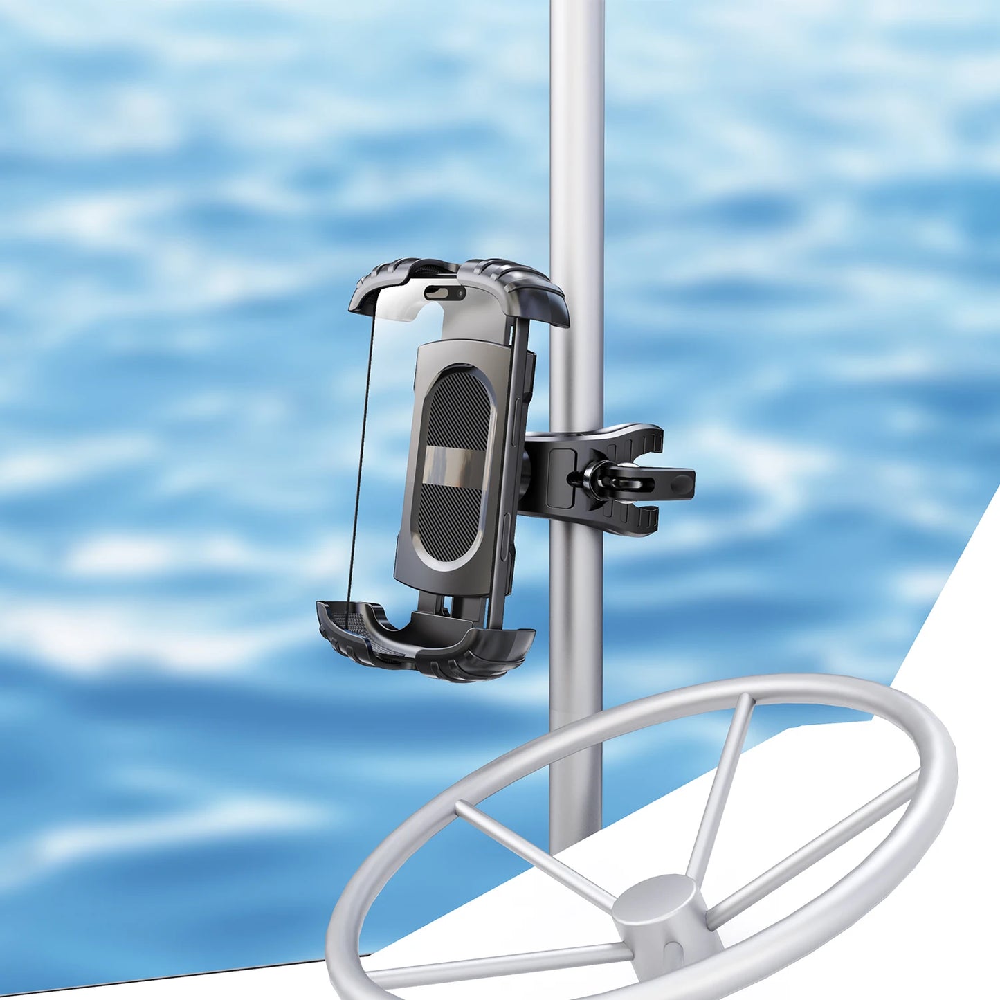 LRBH Marine Phone Mount, Crocodile Clip Arm Boat Holder, Quick Lock 360° Rotation, Shockproof Scratch-Free, Fits 4.7-7.2" Phones