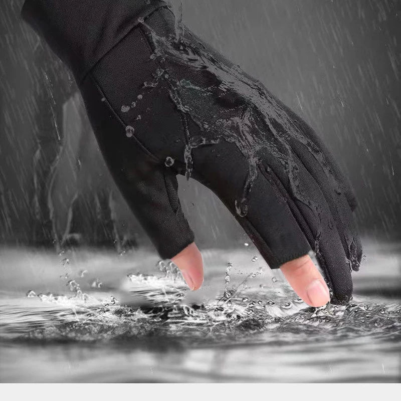 Winter Men's Gloves Are Velvet-Lined, Warm, Non-Slip, and Have Two Fingers Exposed for Driving and Riding Motorcycles, Windproof and Waterproof Gloves