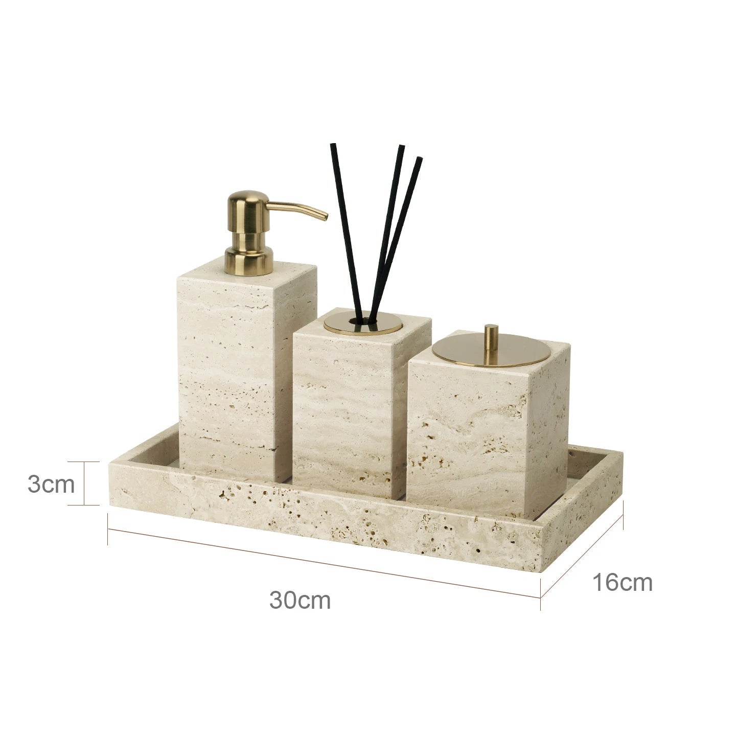Travertine Bathroom Accessories Set Luxury Soap Dish Soap Dispenser Reed Diffuser Tissue Box Tray Bathroom Set