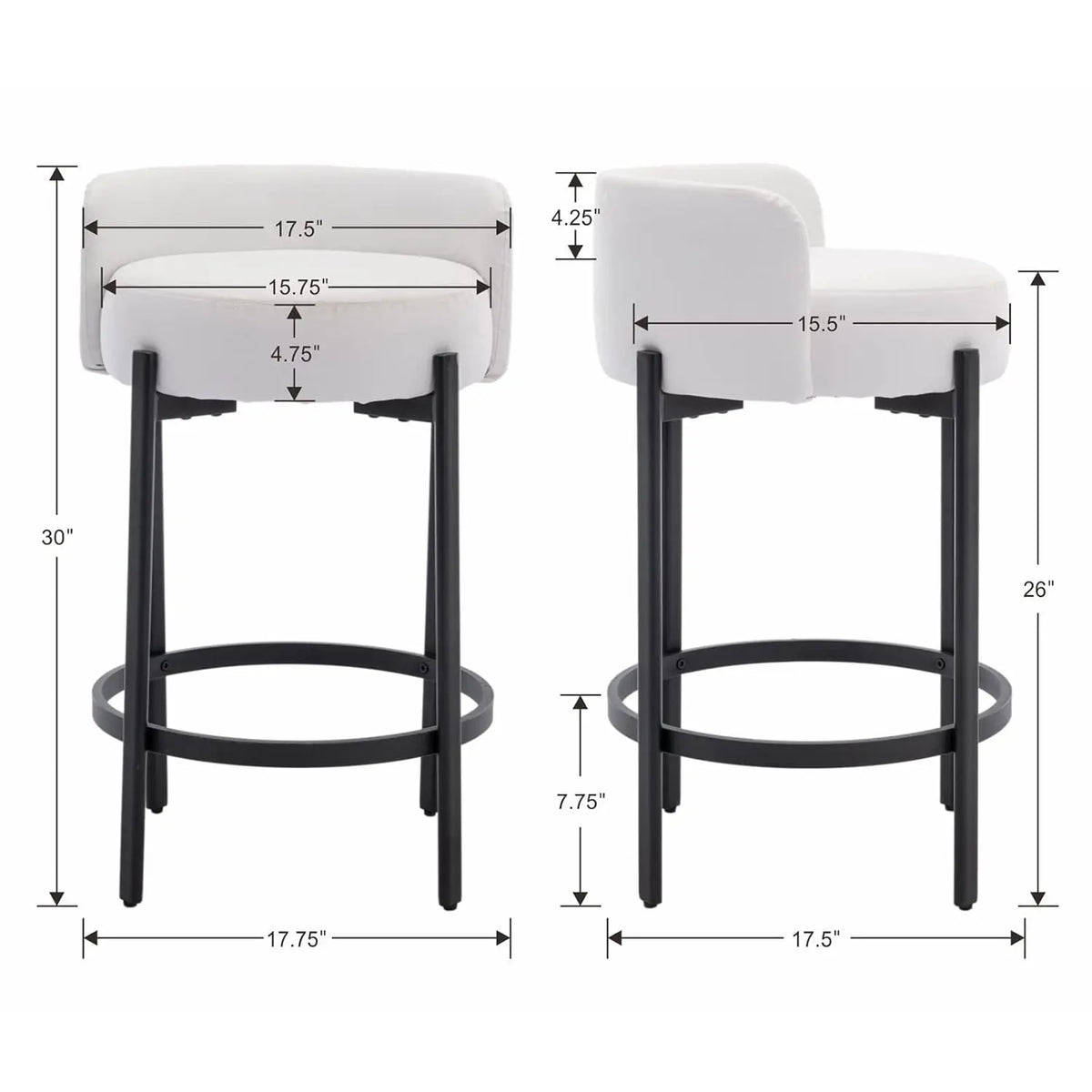 Counter Height Bar Stools 26" Round Barstools Set of 2, Modern Faux Leather Counter Stools with Black Metal Legs, Customized