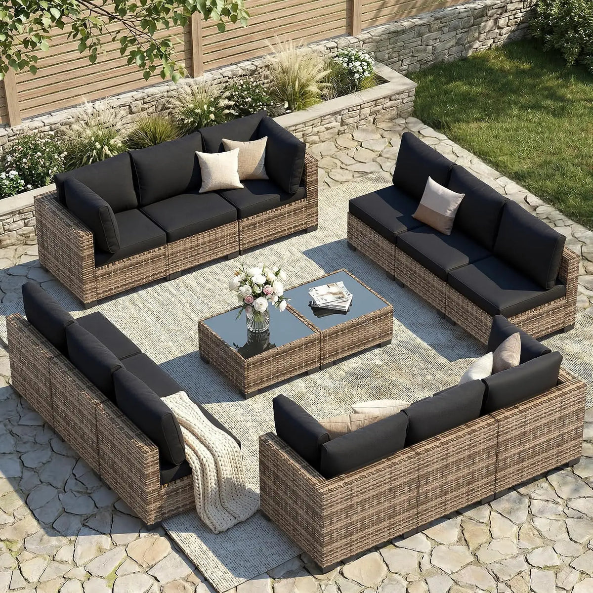 7-Piece Outdoor Wicker Sectional Sofa Set, Patio Garden Furniture, PE Rattan, Customized