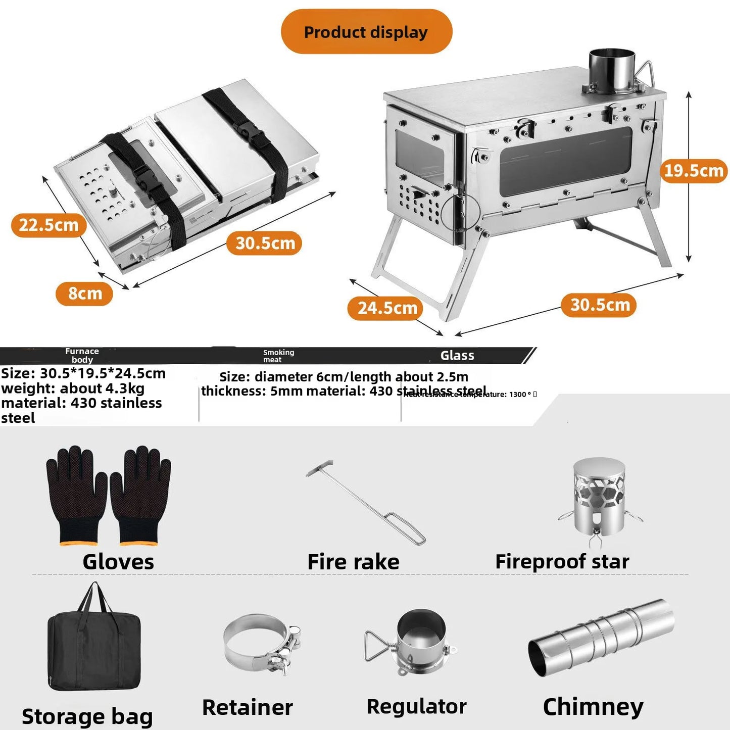 Hot Tent Stove Ultralight Wood Burning Stove For Tent Outdoor Camping Firewood Oven For Winter Backpacking