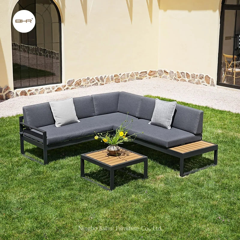 BHR Garden Furniture Set L Shape Leisure Garden Sofa Outdoor Aluminum Furniture Patio Sectional Sofa Garden Set Patio Furniture