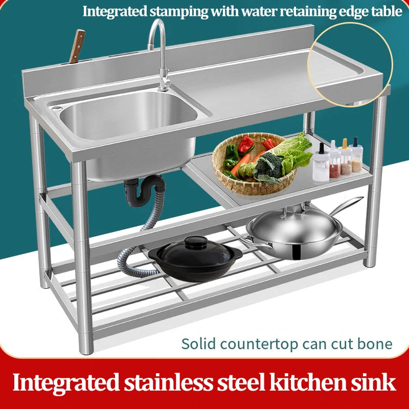 Thickened Stainless Steel Washbasin Household Sink Double Sink Kitchen Washing Basin Countertop Integrated with Bracket Sink