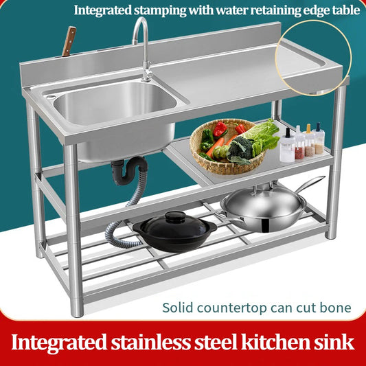 Thickened Stainless Steel Washbasin Household Sink Double Sink Kitchen Washing Basin Countertop Integrated with Bracket Sink