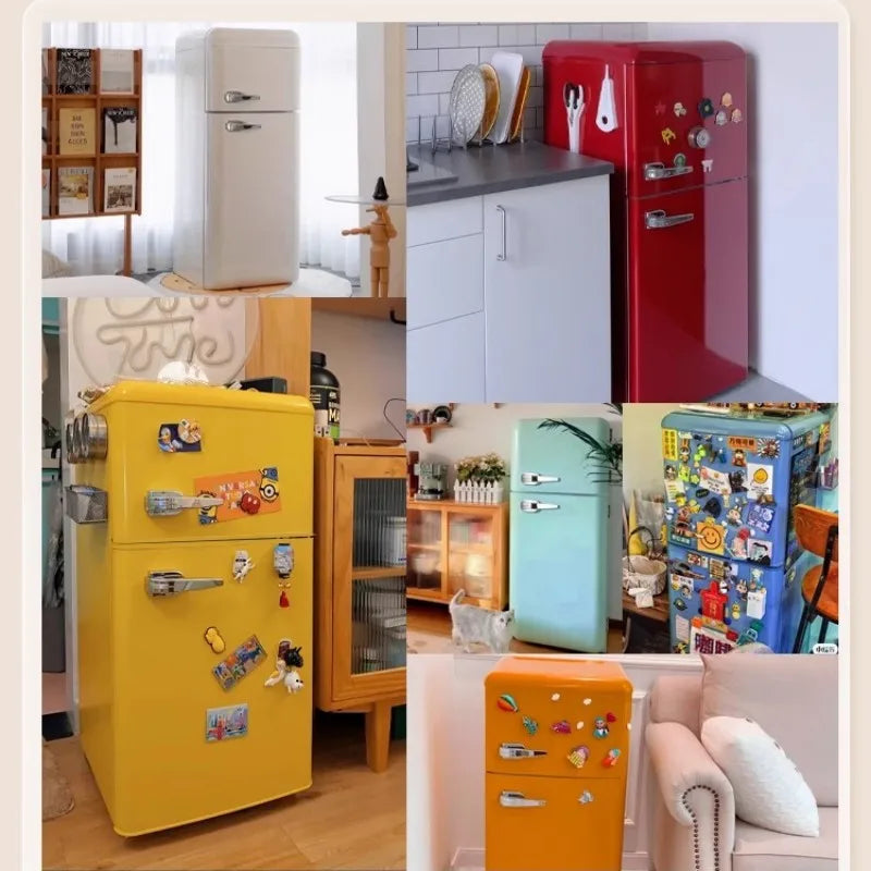 Household Retro Small Energy Saving Refrigerator Double Door Kitchen Small Fridge Freezer for Apartment Home Kitchen Smart