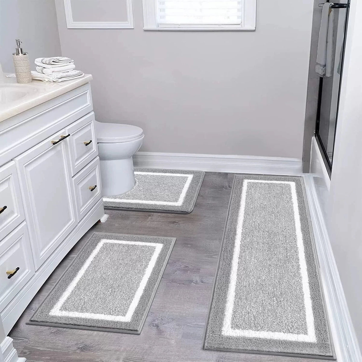 Washable Microfiber Bathroom Rugs Set 3pcs/set  Non Slip Absorbent Bath Mats for Bathroom Floor / Shower Mat/ Bathroom Rug/욕실 카펫
