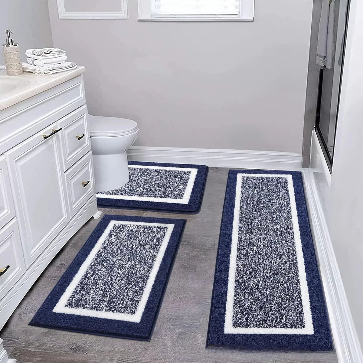 Washable Microfiber Bathroom Rugs Set 3pcs/set  Non Slip Absorbent Bath Mats for Bathroom Floor / Shower Mat/ Bathroom Rug/욕실 카펫