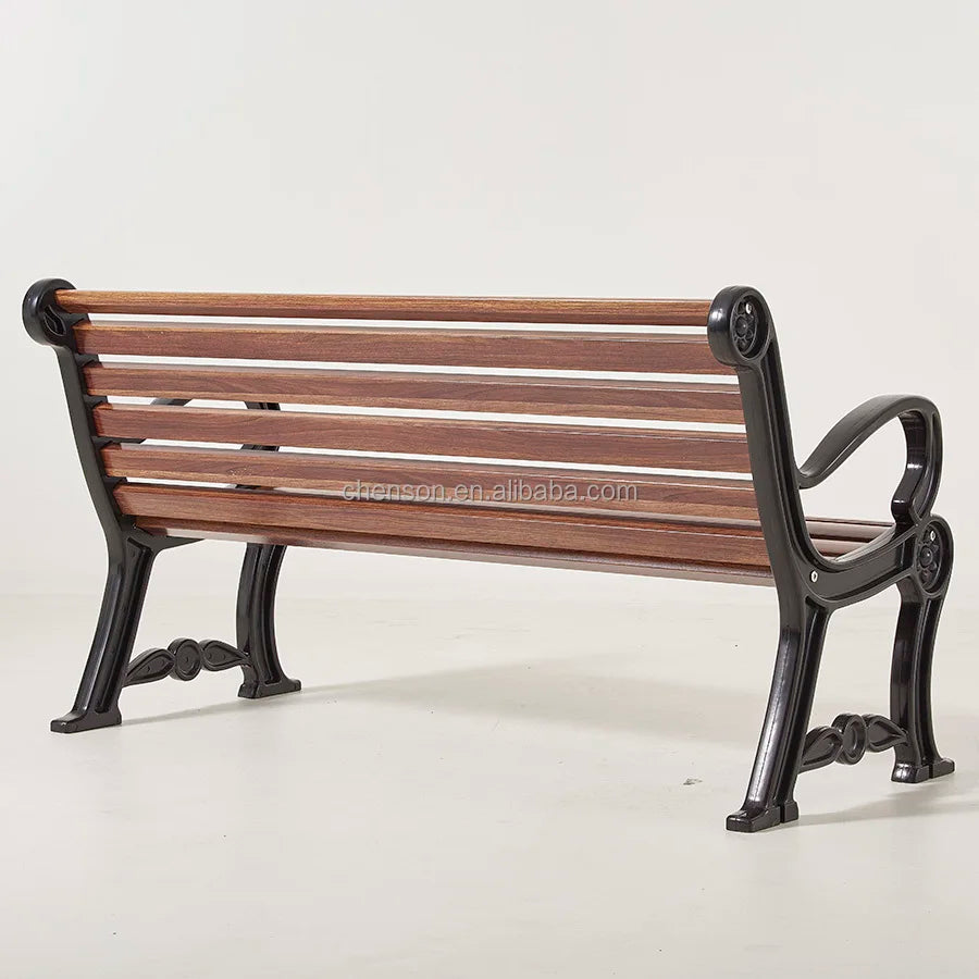 Modern 2-Seater Outdoor Plastic Wood Garden Bench Patio Park Bench Yard Seating with Metal Bench