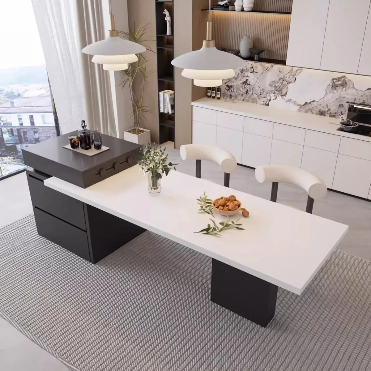 Kitchen Island Cart with Extendable Dining Table for 4-6 Person Rolling Kitchen Island with Slate Top Storage Kitchen Island Bar