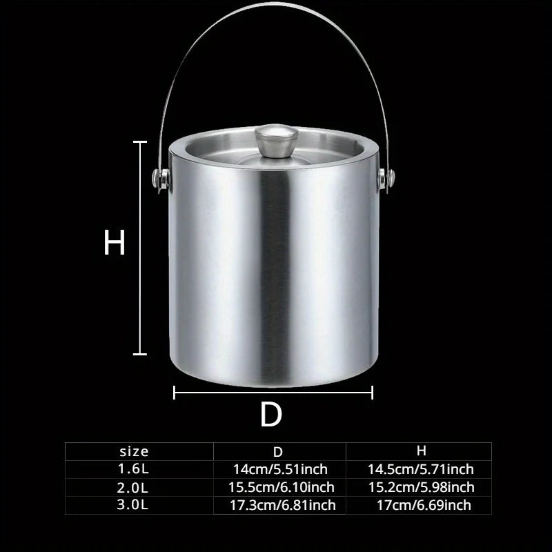 1.6L/2L/3L Stainless Steel Insulated Ice Bucket Wine Beer Champagne KTV Party Cooler WardBoyzPROShop