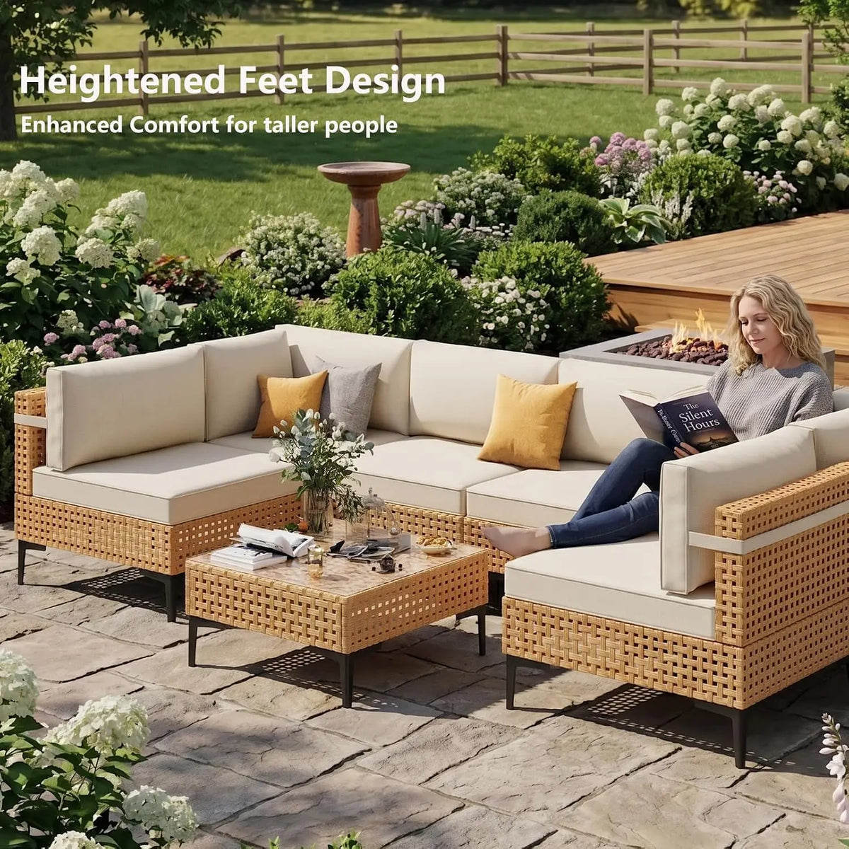 7-Piece Patio Furniture Set With Non-Slip Cushions & Coffee Table For Outdoor Garden, Customized