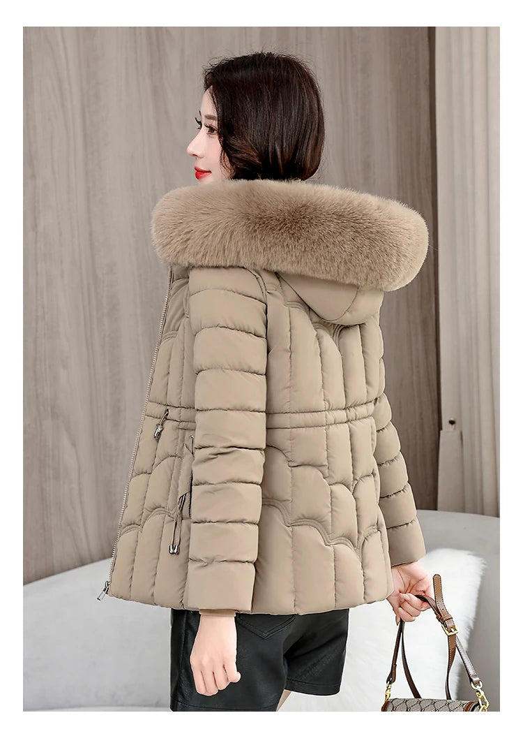 Winter 2025 New Down Jacket Women Parkas Fashion High-Quality Warm Cotton Padded Coat Ladies Short Overcoat Hooded Overwear Tops