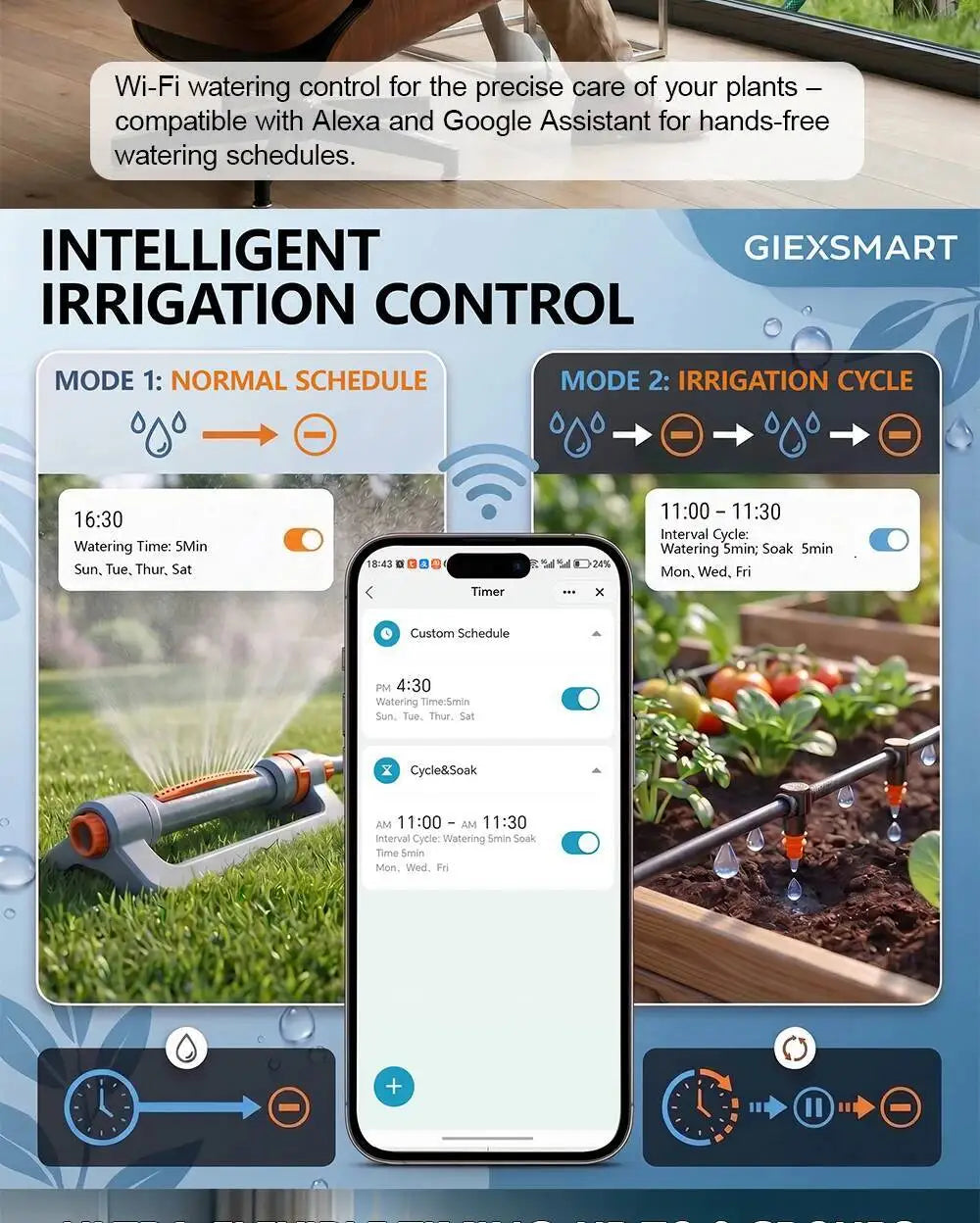 Smart WiFi Water Timer, Irrigation Controller, No Hub Required, Automatic Garden Drip Sprinkler Valve, Tuya App Control