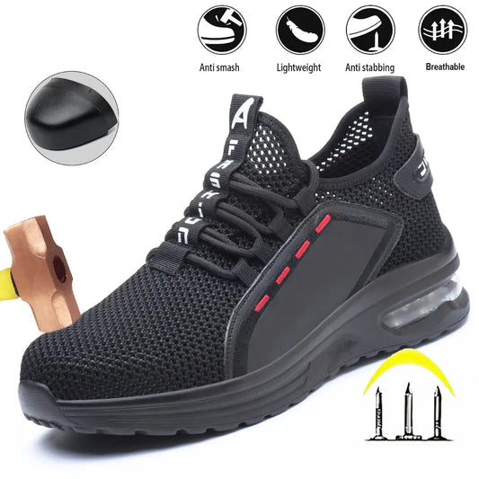 Men's Summer Mesh Safety Shoes Steel Toe Anti- Crush Breathable Lightweight Work Shoes Knitted Upper Kevlar Insertion Proof WardBoyzPROShop
