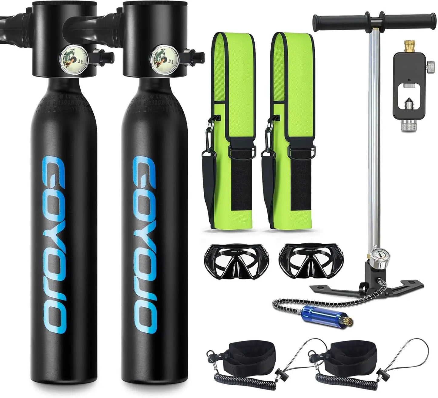 GOYOJO Mini Scuba Tank 0.5L with Pump Reusable Scuba Diving Cylinder Kit Gear for Emergency Rescue Boat Cleaning 3000 PSI